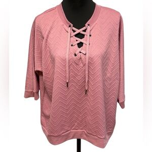 New York Laundry Pink Lace-Up Sweatshirt. Chevron Hockey laces